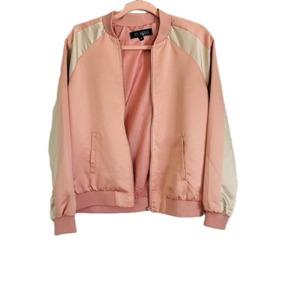 Ci Sono • Satin Blush Pink Bomber Jacket - Picture 1 of 5